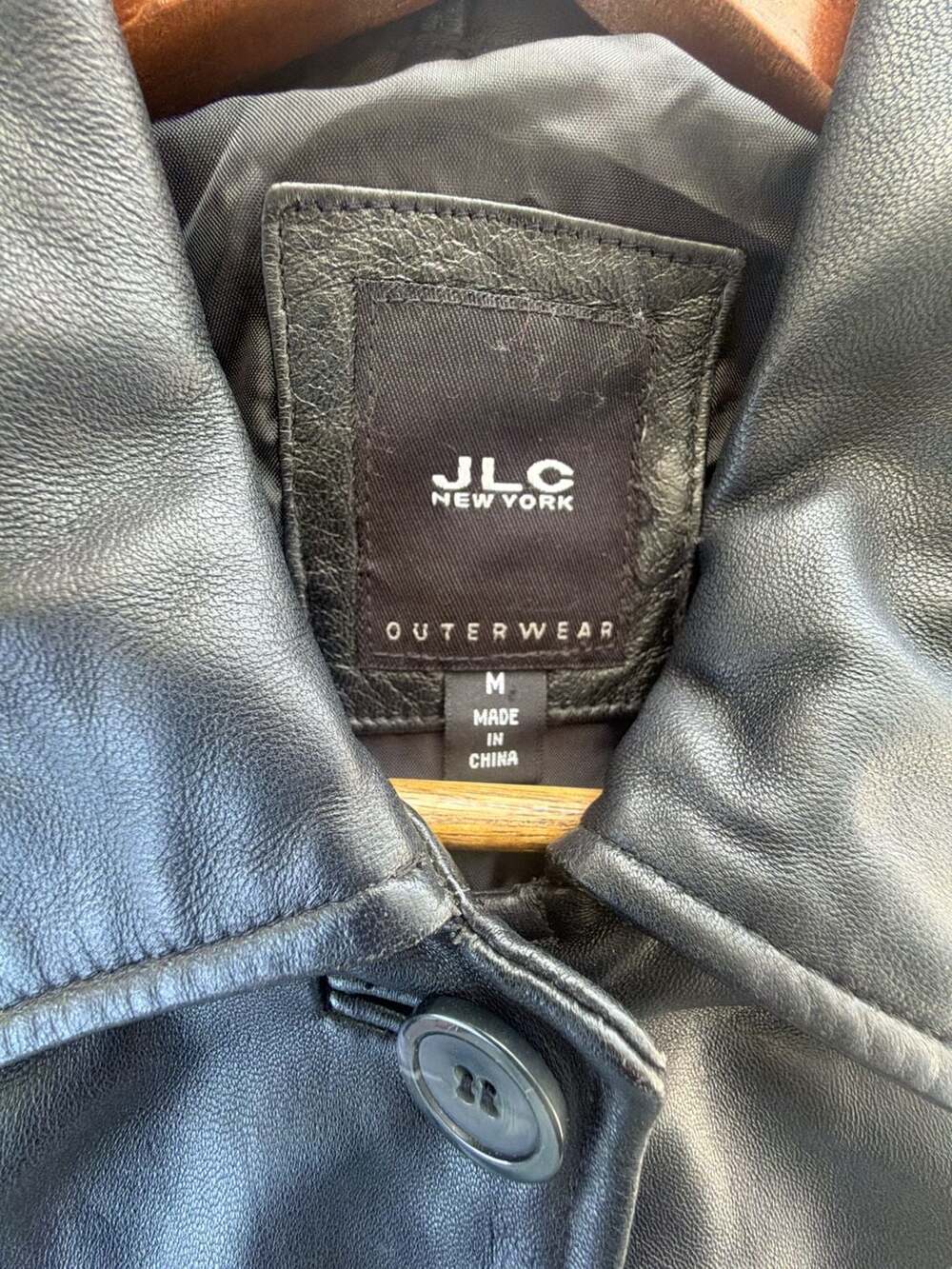 JLC New York Leather Jacket Size M Black Button Front Blazer